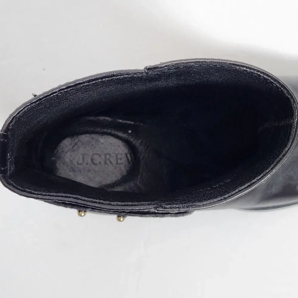 J CREW Black Leather Ankle Boots Womens Size 8 US Buckle Block Heel Booties